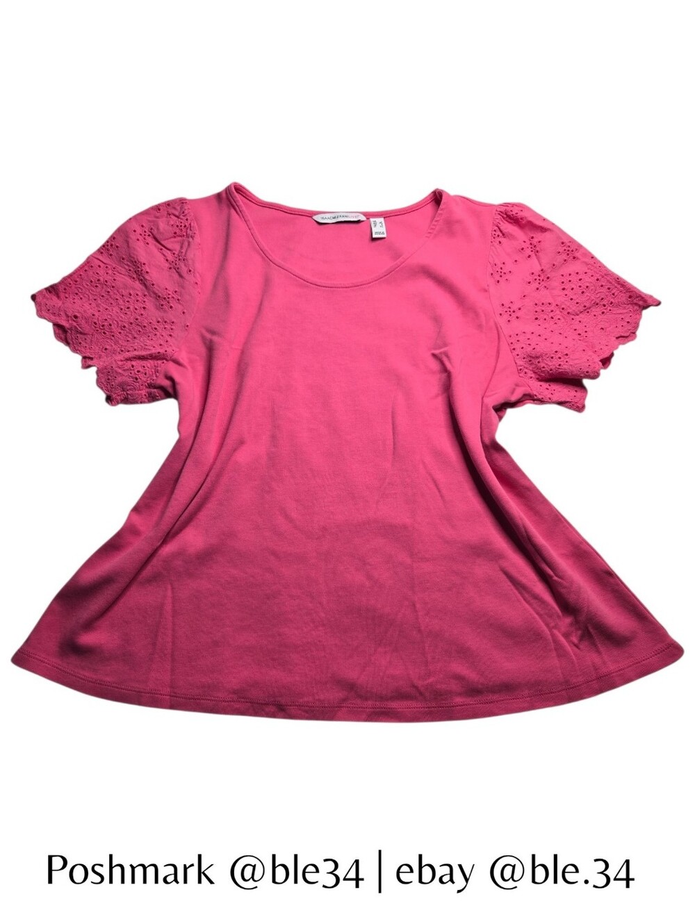 Isaac Mizrahi Live! Pink Eyelet Short Sleeve Knit Scoop Neck Top Women's XL